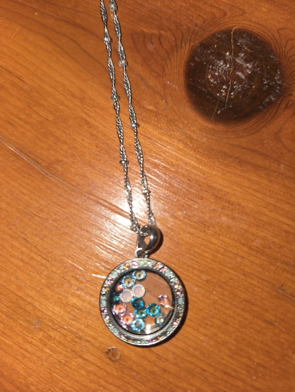 Origami Owl Silver Pendant Necklace with Blue and Pink Crystals